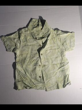 Free Planet Kid's Light Green Palm-Print Button Down Summer Shirt 24M